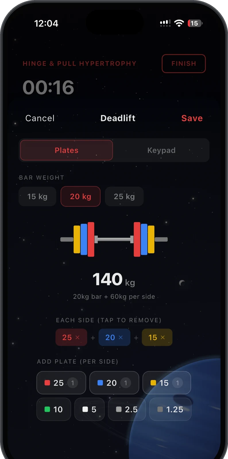 Plate calculator loading 140 kg